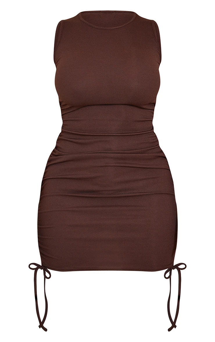 Shape Chocolate Brown Rib Ruched Side Sleeveless Bodycon Dress 7 Shape Chocolate Brown Rib Ruched Side Sleeveless Bodycon Dress - Image 5