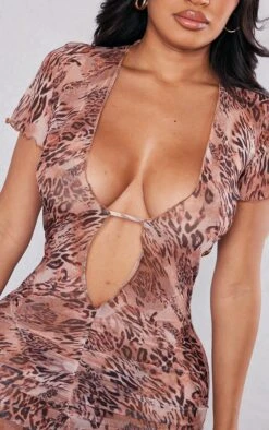 Shape Brown Leopard Print Sheer Mesh Plunge Ruched Midaxi Dress -Goremje Style 50e6440ed06e70d24705c58e7defb7abe4342ca1 cnd7500 4