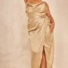 Plus Gold Satin Cowl Neck Maxi Dress