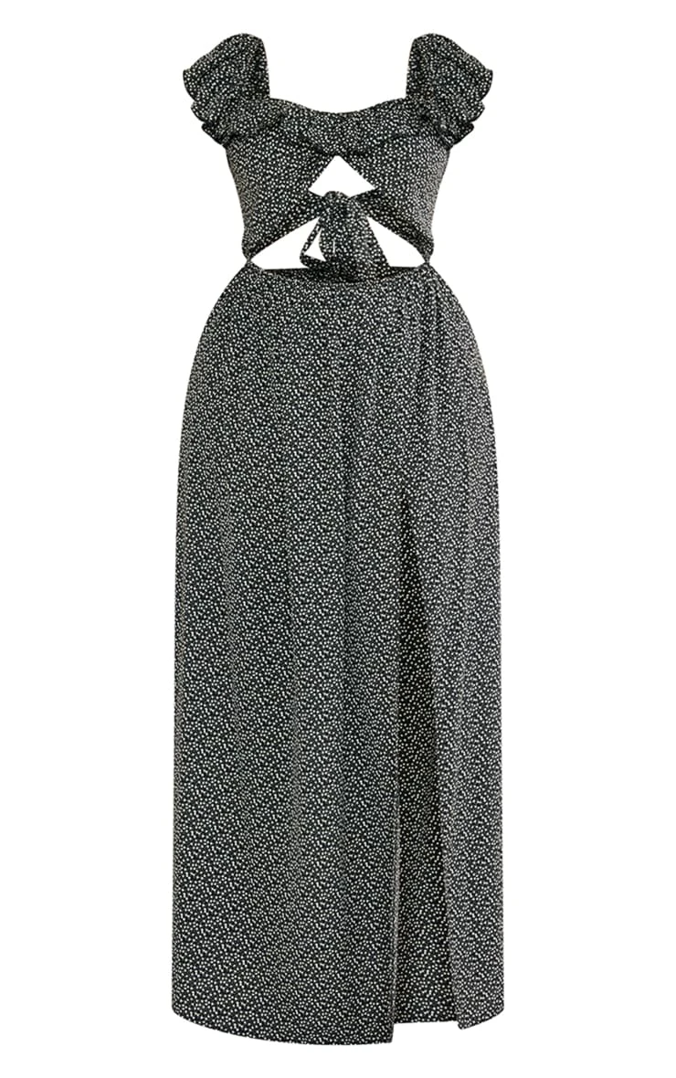 Plus Black Ditsy Floral Cut Out Maxi Dress 7 Plus Black Ditsy Floral Cut Out Maxi Dress - Image 5