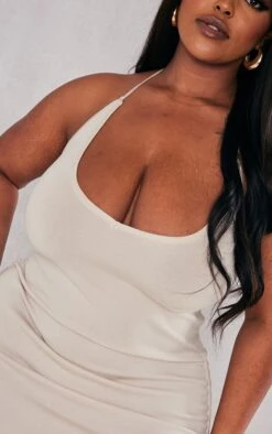 Plus Beige Ruched V Neck Strappy Knitted Dress -Goremje Style 51bcab10cf6ef5b666d4e8be10e8e8d09e935f58 cnc7959 4