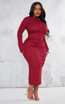 Plus Berry Rib Lettuce Hem Long Sleeve Midaxi Dress -Goremje Style 539a7b2256d93fcb6ffec141b884041e77620309 cnc2221 3