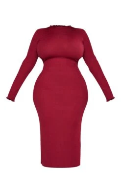 Plus Berry Rib Lettuce Hem Long Sleeve Midaxi Dress -Goremje Style 53cbd5cc4aa7566982a3210cbb7d3d076bcda65a cnc2221 5