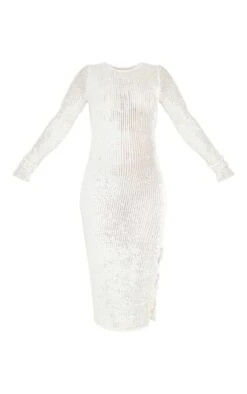 Maternity Cream Textured Midi Dress With Side Split -Goremje Style 53de2a9d42327428ad21126911262568c33b611a cnd3130 5