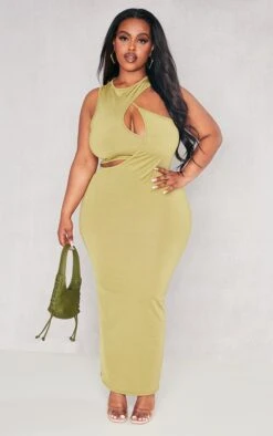Plus Olive Cut Out Racer Neck Midi Dress -Goremje Style 54239e9ae7568c8fec9193ead528393c6ad1a6f0 cnd2471 1