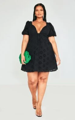 Plus Black Broderie Anglaise Puff Sleeve Shift Dress -Goremje Style 554c9c34b20a520c3bf0dd881dc491a727e30afc cnd4862 1