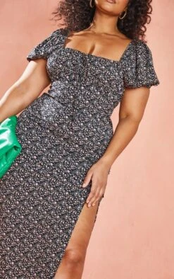 Plus Black Ditsy Floral Midi Dress -Goremje Style 5555042795db60d38f3fb103509a224716306657 cmy4338 5