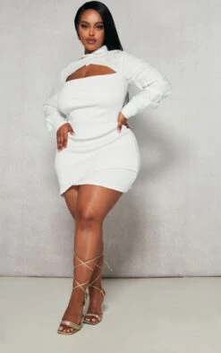 Plus White Cut Out Shirt Detail Bodycon Dress