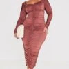 Plus Chocolate Long Sleeve Extreme Ruched Midaxi Dress -Goremje Style 56748c9e144a0d410f79251aaa82e90288ad9dde cnc9825 1