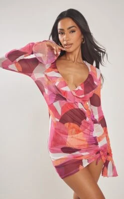 Petite Pink Abstract Mesh Long Sleeve Mini Dress 9 Petite Pink Abstract Mesh Long Sleeve Mini Dress -Goremje Style 56d828a3768287035332fd2bad70b184572bb6db cnd7126 3