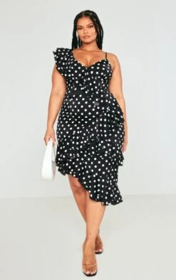 Plus Black Polka Dot Ruffle Detail Midi Dress -Goremje Style 570b1f41194db6dcd2580d27d304aa829b2d1fd6 cnd4880 3