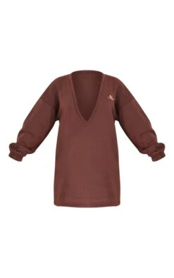 PRETTYLITTLETHING Shape Chocolate Brown Embroidered Plunge Sweater Dress -Goremje Style 5768dab04e04cb4a1f2474649cde9422b171f2e2 cnb0922 5