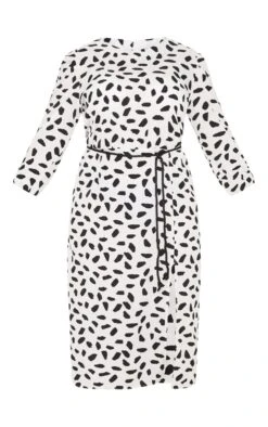 Plus White Tie Waist Dalmatian Print Midi Dress -Goremje Style 5892e70235c49526c26b29fd7281e2ff5777dca6 clz4165 3