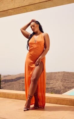 Plus Orange Plait Detail Plunge Side Split Beach Maxi Dress -Goremje Style 58f0b2cb65d72e22a81762871d53f290c15310cf cnd4780 3