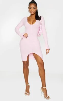 Shape Baby Pink Brushed Rib Split Sleeve Bodycon Dress -Goremje Style 58fd2b236bf37f4a8f4e90657355147a5fd51070 cmq6831 4