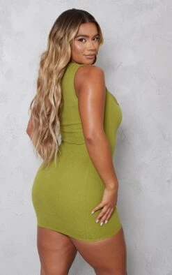 Shape Olive Textured Square Neck Bodycon Dress -Goremje Style 5972242338797b82f8d73368e44d36a0f9946e56 cna8730 2