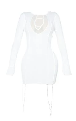 Shape White Rib Mesh Panel Seam Detail Bodycon Dress -Goremje Style 5a34bb6ef4d35e428559e504730cd19303504aa9 cmq3459 6