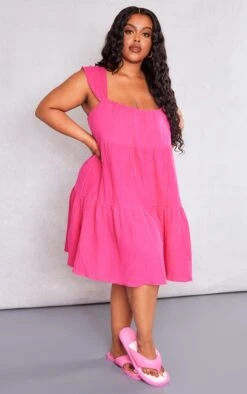 Plus Hot Pink Textured Tiered Shift Dress -Goremje Style 5b19785ada715db75aa8232effabaff82b3fb356 cne4084 3