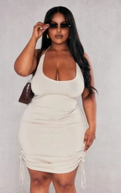 Plus Beige Ruched V Neck Strappy Knitted Dress -Goremje Style 5c2f3662b482e183fbeb1934c2ca26a257e487e1 cnc7959 3