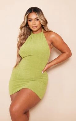Shape Olive Towelling High Neck Backless Bodycon Dress -Goremje Style 5c88b8d972fa0d47ea66c2b5183f8e945240d518 cmz8545 4