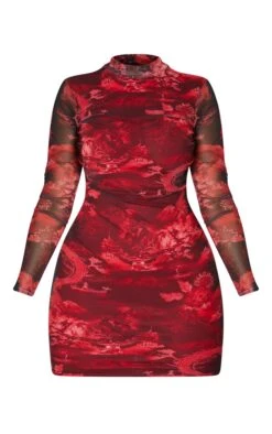 Shape Red Printed High Neck Mesh Bodycon Dress -Goremje Style 5ca1721b97938ef9983eced7d6bdcafc6041345e cmg9624 3