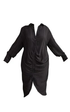 Plus Black Textured Gathered Detail Long Sleeve Maxi Shirt Dress -Goremje Style 5d24348d05e1b45d0bcda1dfe195e2169f349e49 cmw4085 6