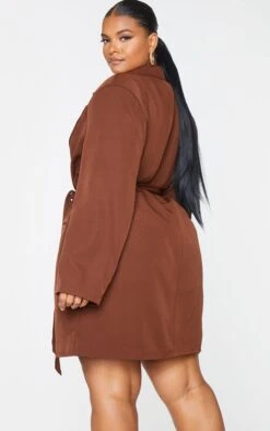 Plus Chocolate Tie Waist Blazer Dress -Goremje Style 5d30fc95cda0c1f81e86cd304492a80dac64d433 cmt2412 3