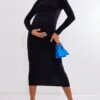 Maternity Black Long Sleeve Ruched Bump Midi Dress