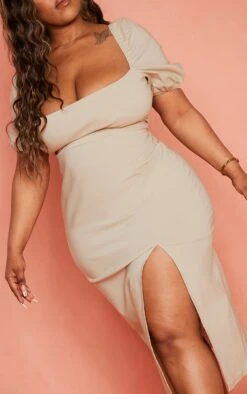 Plus Stone Stretch Woven Puff Sleeve Midi Dress -Goremje Style 5d80a62c724724b9ce38dd86f89836506d999388 cmy8530 5