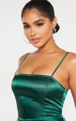 Petite Emerald Green Satin Strappy Straight Neck Bodycon Dress -Goremje Style 5dc9053f2c8600b8fb433953c24eb03f3a286a5e cme0838 5