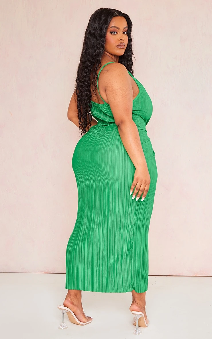 Plus Green Abstract Plisse Strappy Midi Dress 4 Plus Green Abstract Plisse Strappy Midi Dress - Image 2
