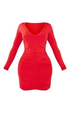 Shape Red Slinky Ruched Mini Dress -Goremje Style 5de40b5266a43a347bf1befeb182cd52c6358f2a clt8402 6