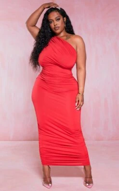 Plus Red Slinky Ruched One Shoulder Longline Midi Dress -Goremje Style 5dec014a3040bb0e03fc5303fbf3d230057d5cdd cna0081 4