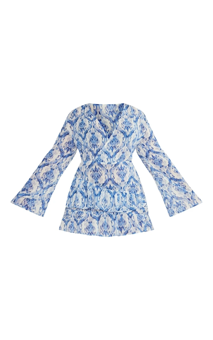 Plus Baby Blue Printed Ruffle Detail Shift Dress 7 Plus Baby Blue Printed Ruffle Detail Shift Dress - Image 5