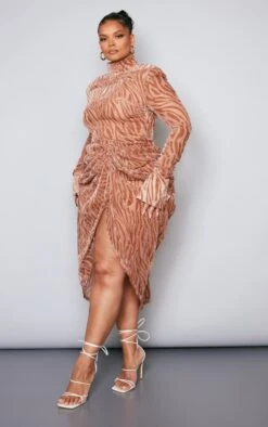 Plus Mocha Zebra Devore High Neck Draped Midi Dress 9 Plus Mocha Zebra Devore High Neck Draped Midi Dress -Goremje Style 5edc102085286e2b3f5b4dfe353f68ca3ff33e21 cnd8603 3