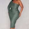 Plus Sea Green Slinky One Shoulder Midi Dress