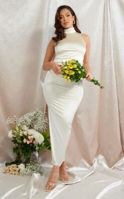 Maternity Champagne High Neck Satin Maxi Dress 9 Maternity Champagne High Neck Satin Maxi Dress -Goremje Style 5ee75958be77e0f296ab7e03e1ee969b3e99ad3d cnd3228 1