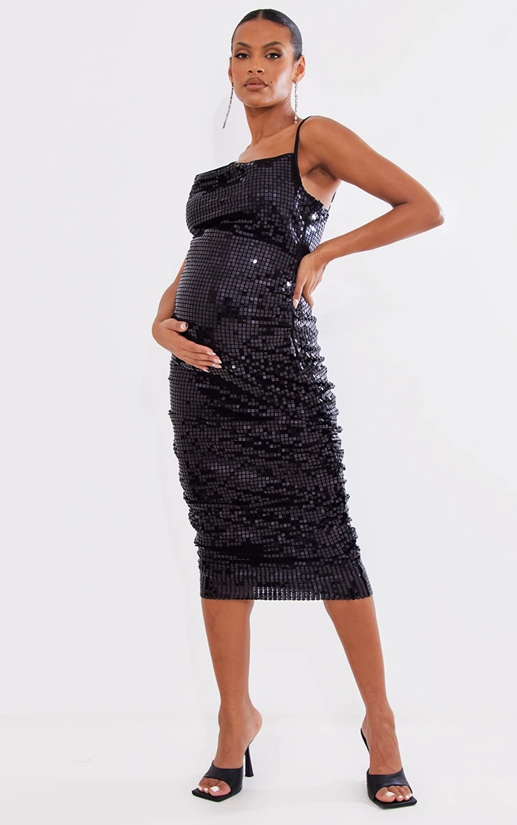 Maternity Black Sequin Cowl Neck Dress 5 Maternity Black Sequin Cowl Neck Dress - Image 3