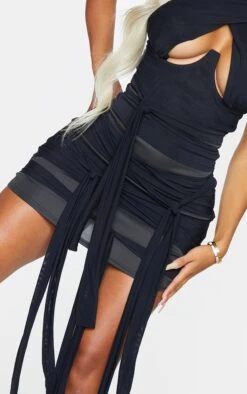 Shape Black Mesh Wrap Neck Tie Detail Bodycon Dress -Goremje Style 5f745ae51cea40df5cf46008c607484f1f9dadaf cmt4765 5