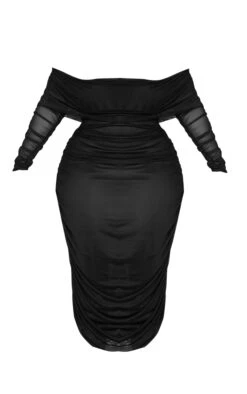 Plus Black Mesh Bardot Long Sleeve Midi Dress -Goremje Style 5fc8e285e01bd9916caa54c268e8a54be0a5c4e2 cnd2493 5