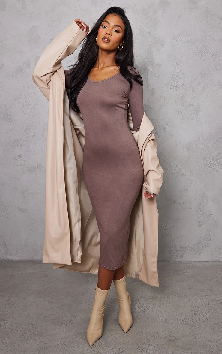 Tall Mocha Brown Long Sleeve Jersey Maxi Dress 3 Tall Mocha Brown Long Sleeve Jersey Maxi Dress