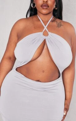 Plus Grey Cut Out Halterneck Midi Dress -Goremje Style 6107179d5a3e088846554d762590202891278ae5 cnd2487 4