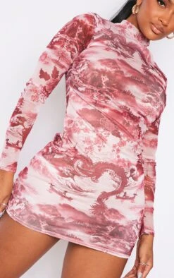 Shape Pink Printed High Neck Mesh Bodycon Dress 10 Shape Pink Printed High Neck Mesh Bodycon Dress -Goremje Style 6291772afc34ff7b907c7ed29b97118d0654d2e1 cmk4675 4