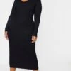 Plus Black Off Shoulder Rib Knitted Midaxi Dress