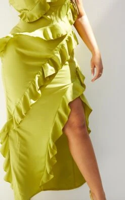 Plus Olive Satin Frill Layered Midaxi Dress -Goremje Style 637fa0dd484e4fa22c29af677b9783e304984715 cmt2586 5