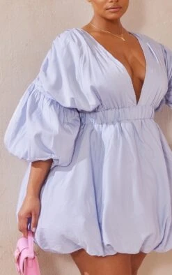 Plus Dusty Blue Puff Sleeve Puffball Hem Shift Dress -Goremje Style 649234e000cc810d02cb0555a0b6f14dfc7ad1ca cmy4336 5