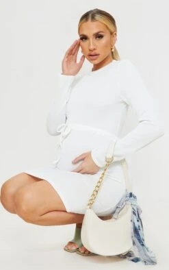 Maternity Cream Tie Waist Mini Dress