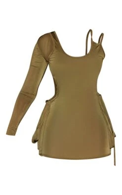 Shape Khaki Slinky One Shoulder Strappy Mini Dress -Goremje Style 64f9a36b782347c4e5ad740d49b26c52bacd4d73 cne3556 5