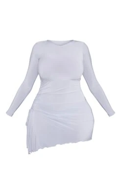 Shape Moss Sand Slinky Long Sleeve Ruched Side Frill Hem Bodycon Dress -Goremje Style 6582b0cf69a02f2d52d44d5c931676974558e8cc cnd0624 5