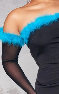 Plus Black Bardot Faux Feather Glove Detail Dress -Goremje Style 65ca1eb57ef50e303fb32f161fbc2a8bc30a3071 cna8348 4